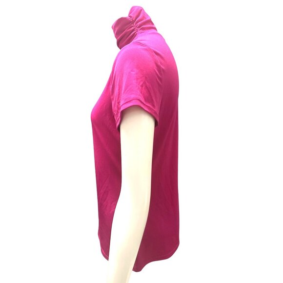 Alfani Petites PS Fuchsia Pink Mock Turtleneck Stretch Short Sleeve Top Citywear - Picture 6 of 12